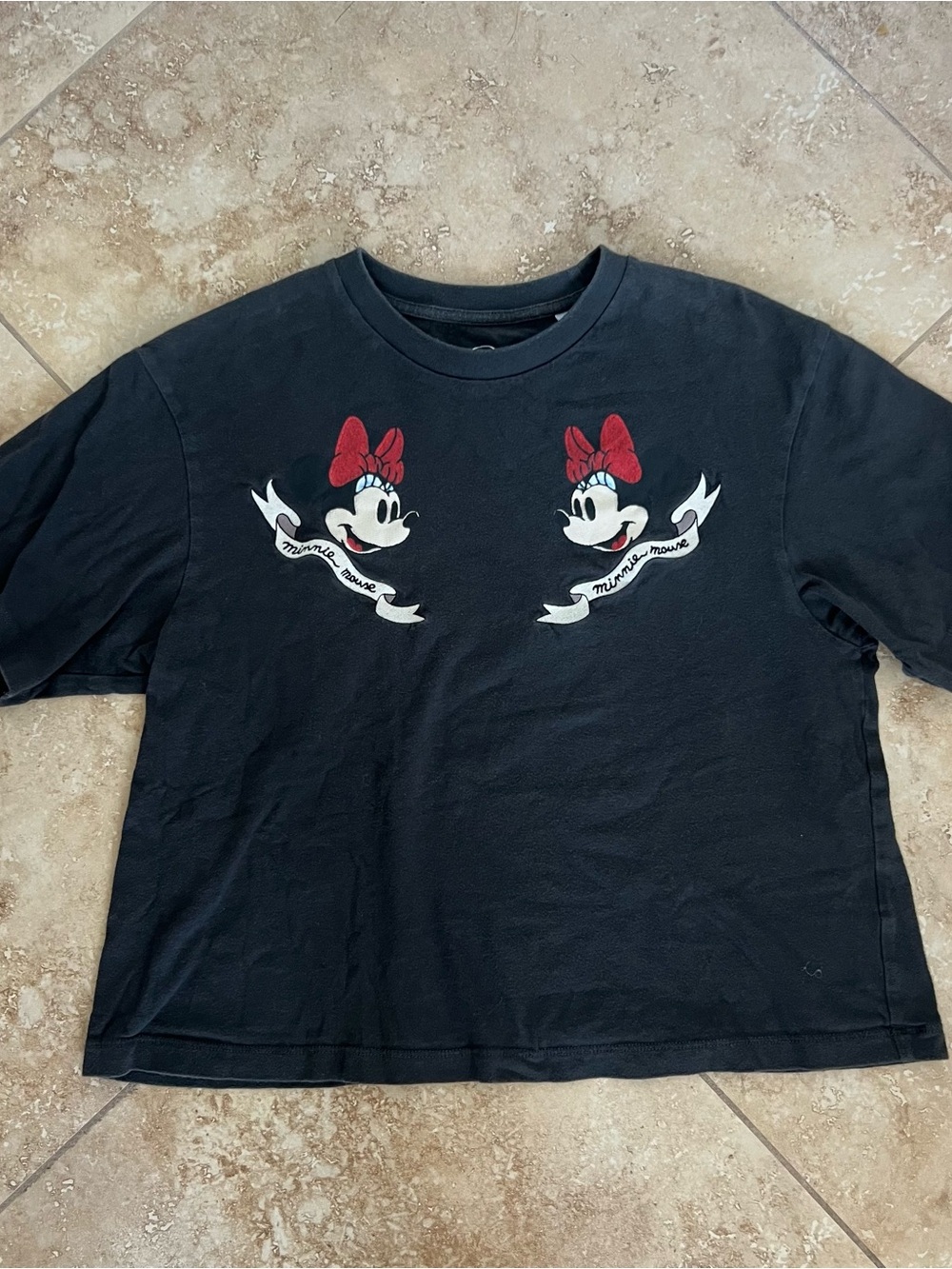 Disney x Uniqlo Black crop top with Minnie Mouse Faces and Red Bows